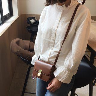 Plain Frill Collar Long-sleeve Blouse