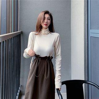 Plain Turtleneck Long-sleeve Top / Plain Skirt