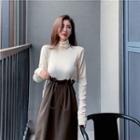 Plain Turtleneck Long-sleeve Top / Plain Skirt