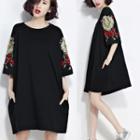 Flower Embroidered 3/4 Sleeve T-shirt Dress