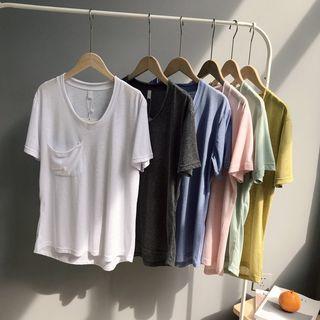 Plain Short-sleeve Pocket T-shirt