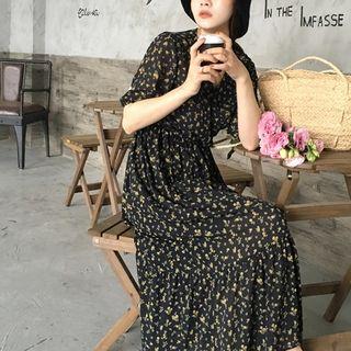 V-neck Floral Chiffon Dress