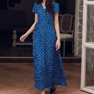 Dotted Short-sleeve Maxi Dress