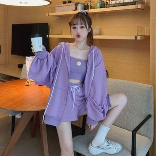 Zip Hoodie / Wide-leg Sweatshorts / Spaghetti Strap Top