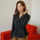 V-neck Pintuck-detail A-line Blouse