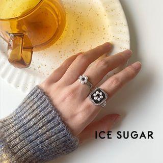 Flower Faux Pearl Open Ring