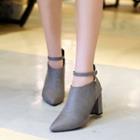 Chunky-heel Pointy-toe Ankle-strap Shoe Boots