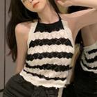Striped Halter Top Black & White - One Size
