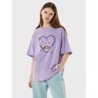 Heart-printed Label-patched T-shirt Lavender - One Size