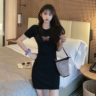 Printed Butterfly Knit Short-sleeved Dress