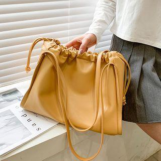 Plain Faux Leather Drawstring Tote Bag