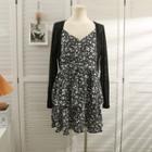 Set: Layered Sleeveless Floral Mini Dress + Sheer Cape Top Black - One Size