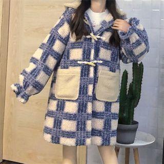 Hood Plaid Toggle Long Coat