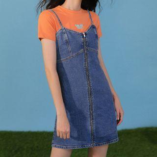 Zip-front Sleeveless Denim Dress