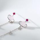 925 Sterling Silver Bead Planet Dangle Earring Pink - One Size