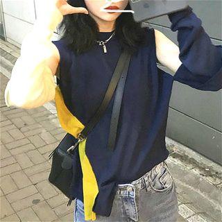 Cutout Sleeve Color Block Knit Top