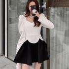 Puff-sleeve Two-tone Panel Dress
