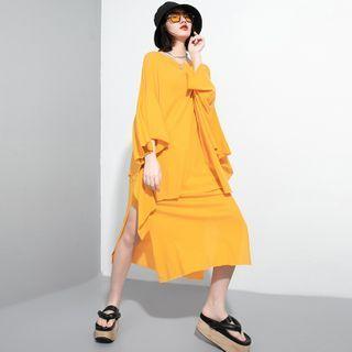 Asymmetric Long-sleeve Layered A-line Dress