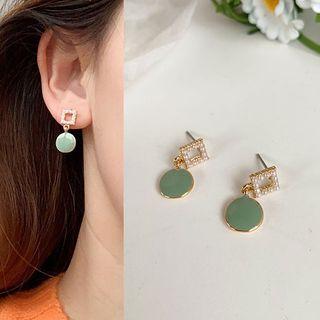 Rhinestone Geometric Drop Earring 1 Pair - Green - One Size