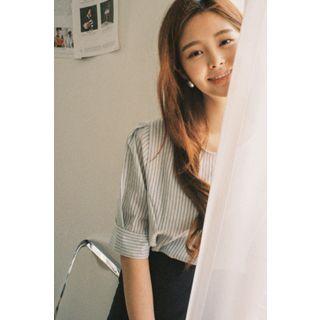 Puff-sleeve Stripe Linen Blend Blouse