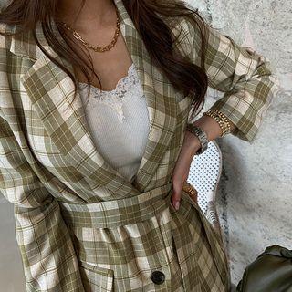 Single-breasted Plaid Blazer & Sash