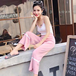 Set: Contrast Trim Camisole Top + Contrast Trim Wide Leg Pants