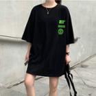 Oversized Label Printed Long T-shirt