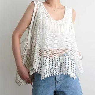 Round Neck Eyelet Knit Oversized Tank Top