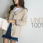 Contrast-lining Buttoned Linen Jacket