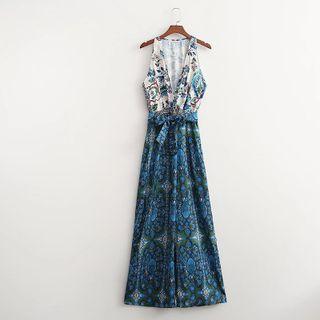 Sleeveless Print Wide Leg Jumpsuit
