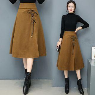 Lace Up Detail Midi Skirt