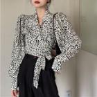 Puff-sleeve Leopard Blouse White - One Size