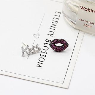 Non-matching Rhinestone Kiss & Lips Earring As Shown In Figure - One Size