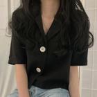 Short-sleeve Collar Blouse Black - One Size