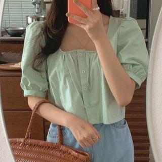 Plain Square-neck Crop Blouse