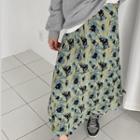 Floral Print Midi A-line Skirt Vintage Green - One Size