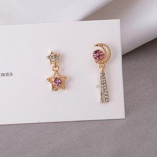 Rhinestone Asymmetric Earring 1 Pair - E3034 - As Shown In Figure - One Size