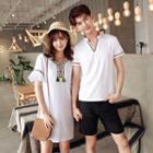Couple Matching Embroidered Short Sleeve T-shirt / Tasseled Short Sleeve Dress