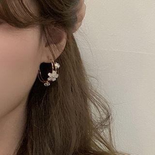 Flower Rhinestone Alloy Hoop Earring 1 Pair - Gold - One Size