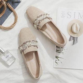 Tweed Trim Faux Suede Loafers