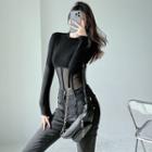 Mesh-panel Skinny Crop T-shirt