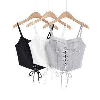 Spaghetti Strap Plain Lace-up Crop Corset Top