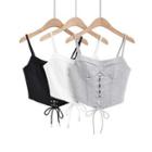 Spaghetti Strap Plain Lace-up Crop Corset Top