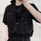 Short-sleeve Cargo Shirt Jacket Black - 3xl