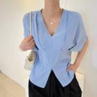 Short Sleeve V-neck Zip Front Shirt