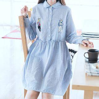 Long-sleeve Pinstriped A-line Dress