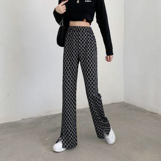 Pattern Wide-leg Pants Black - One Size