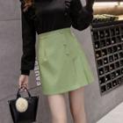 Faux Leather Asymmetric Pleated Mini A-line Skirt