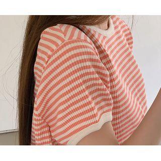[dearest] Ribbed Stripe Ringer T-shirt One Size