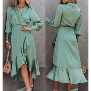 Plain Puff Sleeve Maxi Dress